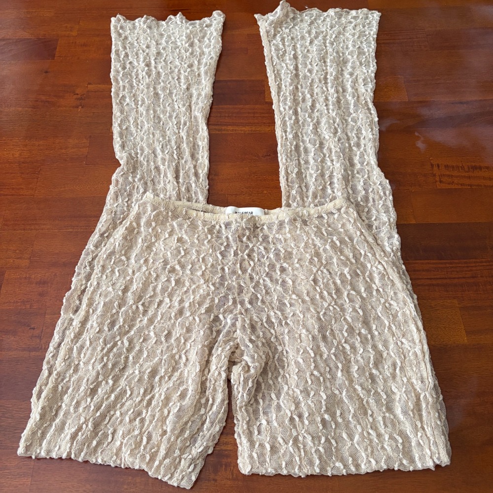 Pull&Bear Sheer Cream Lace Textured Flare Pants Coverup Leggings M